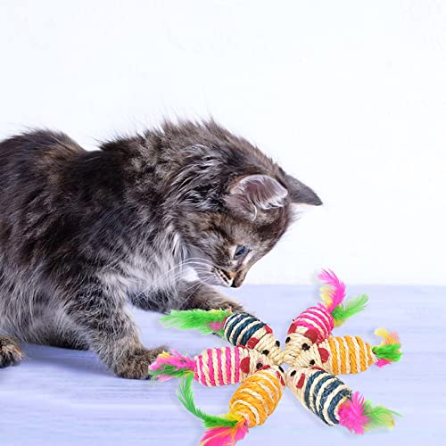 Fofetbfo 20 Stück Mäuse-Spielzeug für Katzen, Sisal-Haustier-Katzenspielzeug, Mäuse mit bunten Federn, interaktives Fangen-Spielmaus für Katzen, Kätzchen, zufällige Farbe von Fofetbfo