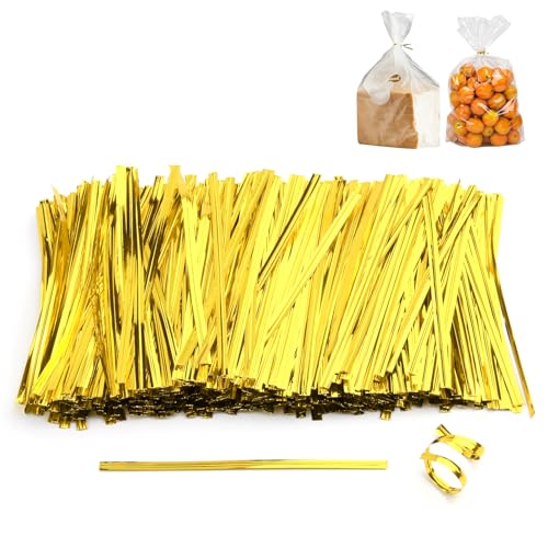 Verschlussclips Für Beutel, 800 Stück Beutelverschluss Gold Twist Tape Beutelknotenband Für Süßigkeiten Kekse Brot Schokolade Beutelverschlussclips von Fogbush