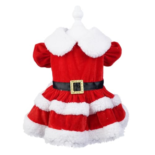 Fogcroll Haustierkleid Haustier Weihnachtsmann Kostüm Einfach zu Tragen Maschinenwaschbar Langlebig Rüschen Ärmel Bequem Haustier Kleid von Fogcroll
