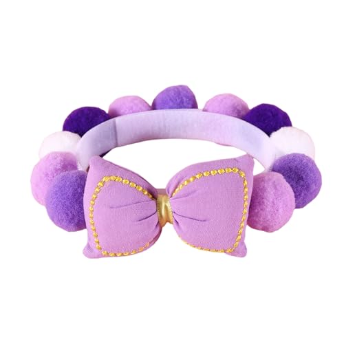Fogcroll Weiches Haustierhalsband, bunt, langlebig, mit modischen Fellknäuelschleifen, Katzenhalsband, Elegante Hundehalskette Violett L von Fogcroll