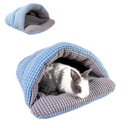 Fohuanky Gemütliches kleines Haustierbett, halbgeschlossenes Versteck für Kaninchen, Meerschweinchen, Hamster, Kätzchen, waschbar, tragbar, kuschelig, Winternest (Blau, M) von Fohuanky