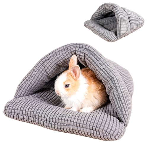 Fohuanky Gemütliches kleines Haustierbett, halbgeschlossenes Versteck für Kaninchen, Meerschweinchen, Hamster, Kätzchen, waschbar, tragbar, kuschelig, Winternest (Grau, M) von Fohuanky