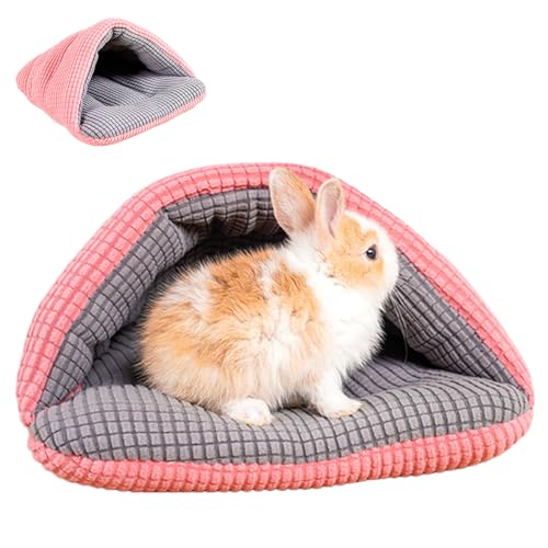 Fohuanky Gemütliches kleines Haustierbett, halbgeschlossenes Versteck für Kaninchen, Meerschweinchen, Hamster, Kätzchen, waschbar, tragbar, kuschelig, Winternest (Rosa, M) von Fohuanky