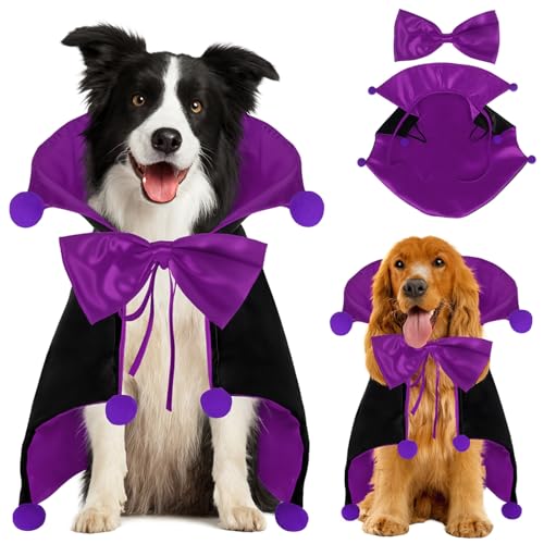 Fohuanky Halloween Vampirumhang für Hunde und Katzen, verstellbarer Haustierumhang mit Schleife und Bommeln, Faschingskostüm für kleine, mittelgroße und große Haustiere (Lila, L) von Fohuanky