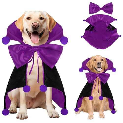 Fohuanky Halloween-Vampirumhang für Hunde und Katzen, verstellbarer Haustierumhang mit Schleife und Bommeln, Faschingskostüm für kleine, mittelgroße und große Haustiere (Lila, XL) von Fohuanky