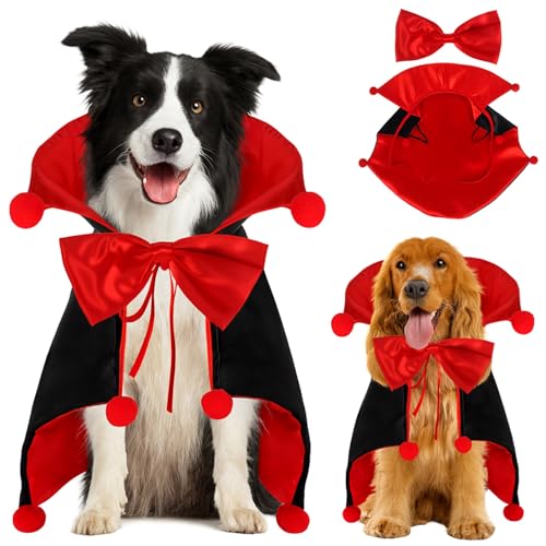 Fohuanky Halloween Vampirumhang für Hunde und Katzen, verstellbarer Haustierumhang mit Schleife und Pompons, Faschingskostüm für kleine, mittelgroße und große Haustiere (Rot, L) von Fohuanky