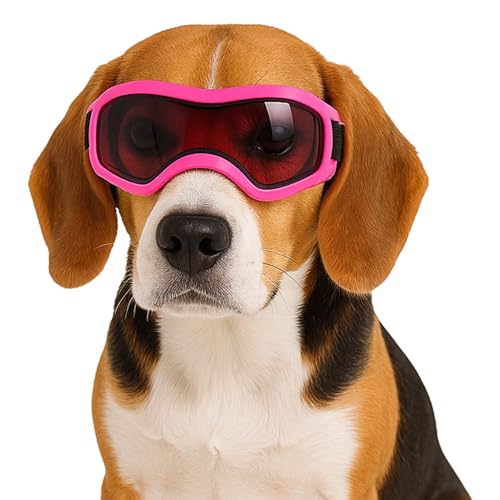 Fohuanky Hundebrille für kleine und mittelgroße Rassen, verstellbare Haustier-Sonnenbrille mit UV-Schutz, Hundebrille für Reisen, Wandern, Outdoor-Spaß (Rosa, M) von Fohuanky