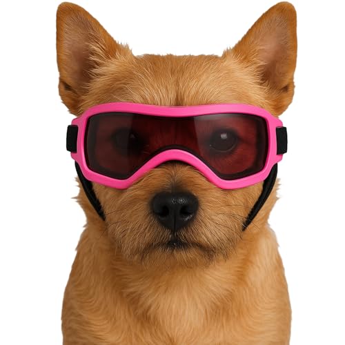 Fohuanky Hundebrille für kleine und mittelgroße Rassen, verstellbare Haustier-Sonnenbrille mit UV-Schutz, Hundebrille für Reisen, Wandern, Outdoor-Spaß (Rosa, S) von Fohuanky