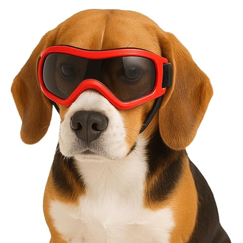 Fohuanky Hundebrille für kleine und mittelgroße Rassen, verstellbare Haustier-Sonnenbrille mit UV-Schutz, Hundebrille für Reisen, Wandern, Outdoor-Spaß (Rot, M) von Fohuanky