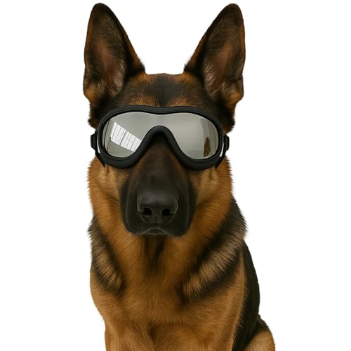 Fohuanky Hundebrille für mittelgroße und große Rassen, verstellbarer Riemen, UV-Schutz, Brille für Golden Retriever, Labrador, Deutscher Schäferhund, Boxer (Silber) von Fohuanky