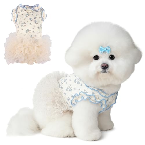 Fohuanky Niedliches Hunde-Outfit, florales Welpenkleider mit D-Ring, Haustierkleid für kleine Hunde und Katzen, Mädchen, Hundekleider für den Sommer, drinnen und draußen von Fohuanky