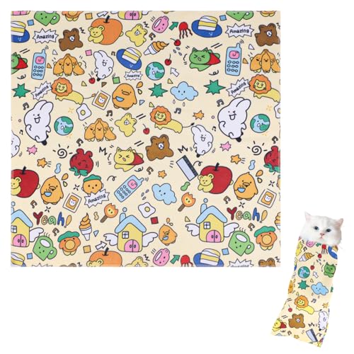 Fohuanky Selbstklebende Katzenpflege-Wickeldecke zum Nagelknipsen, kratzfeste Wickeldecke, beruhigende Katzenfessel, für stressfreie Fellpflege, Beige, 70 x 70 cm von Fohuanky