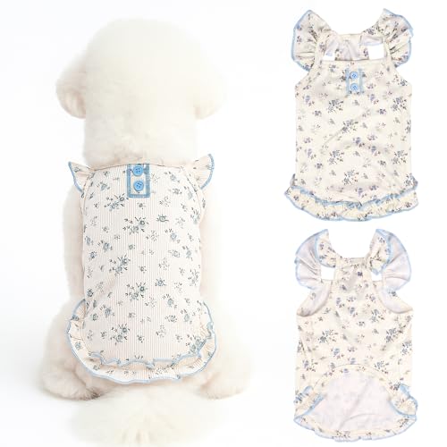 Fohuanky Sommer-Hunde-Shirt mit Blumenmuster für kleine Hunde und Katzen, leichte, atmungsaktive Haustierkleidung für Welpen, Mädchen, weiches Kätzchen-Outfit für drinnen und draußen von Fohuanky