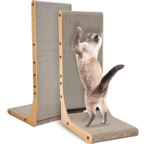 Foilswirl 2 Stück L-förmiger Katzenkratzer für Indoor-Katzen, Karton vertikales Katzenkratzbrett mit Ball, Spielzeug, Schutz für Möbel, Katzenkratzunterlage (60 cm) von Foilswirl