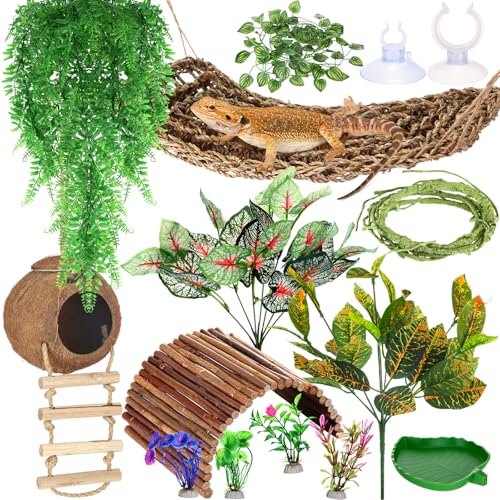 Foilswirl Bartagamen-Tankzubehör, Reptilienbrücke, Hängematte, Pflanzen, Brücke, Dschungel, Kletterpflanzen, Terrarium, Zweigpflanzen, Lebensraum, Dekoration zum Verstecken, Kletterschlange, Gecko Foilswirl Bartagamen-Tankzubehör, Reptilienbrücke, Hängematte, Pflanzen, Brücke, Dschungel, Kletterpflanzen, Terrarium, Zweigpflanzen, Lebensraum, Dekoration zum Verstecken, Kletterschlange, Gecko von Foilswirl