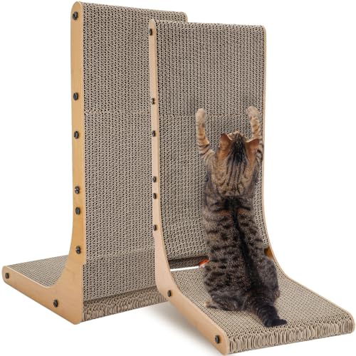 Foilswirl Katzenkratzbrett in L-Form für Indoor-Katzen, vertikales Kratzbrett aus Karton mit Glocke, Spielzeug, schützt Möbel, Katzenkratzunterlage (81,3 cm), 2 Stück von Foilswirl