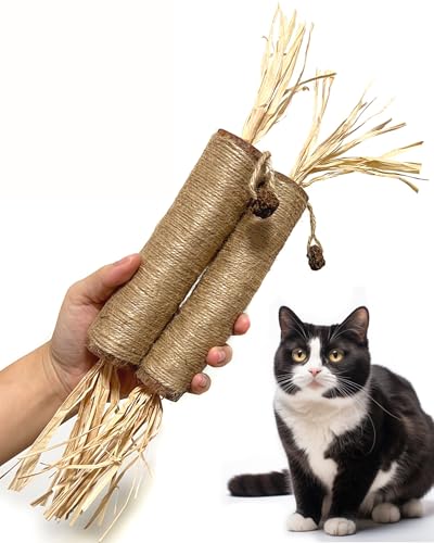 Fokauiwo - Katzenspielzeug mit silbernen Weinrebenstäbchen, 38 cm, großes Kauspielzeug aus natürlicher Katzenminze zur Zahnreinigung von Fokauiwo