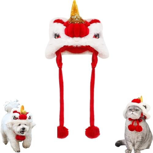 Fokayo Jahr des Drachen Hund Katze Hut, Haustier Löwe Tanz Hut, Haustier Hund Kostüm chinesischen Stil Neujahr, 2024 Haustier Kostüm Hut, Haustiere Hut für Katzen kleine Hunde (L,B) von Fokayo