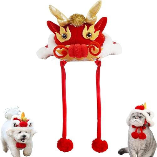 Fokayo Jahr des Drachen Hund Katze Hut, Haustier Löwe Tanz Hut, Haustier Hund Kostüm chinesischen Stil Neujahr, 2024 Haustier Kostüm Hut, Haustiere Hut für Katzen kleine Hunde (L,C) von Fokayo