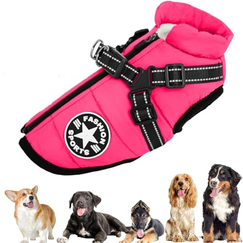 Fokayo Pawbibi Sport – wasserdichte Winterjacke mit integriertem Geschirr, Pawbibi Hundejacke mit Geschirr, Hunde-Wintermantel, wasserdicht, Winddicht, reflektierende warme Hundeweste (L,Rosa) von Fokayo