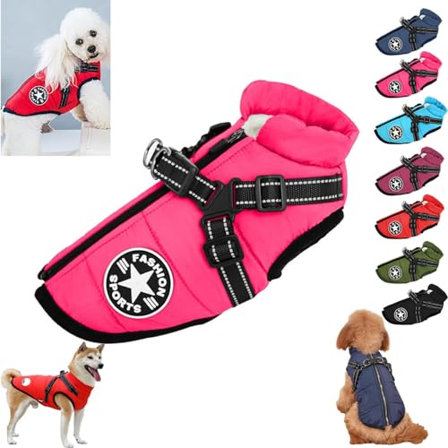 Fokayo Pawbibi Sport – wasserdichte Winterjacke mit integriertem Geschirr, Pawbibi Hundejacke mit Geschirr, Hundemantel mit integriertem Geschirr, Warmer Wintermantel für Haustiere (2XL,Pink) von Fokayo