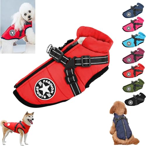 Fokayo Pawbibi Sport – wasserdichte Winterjacke mit integriertem Geschirr, Pawbibi Hundejacke mit Geschirr, Hundemantel mit integriertem Geschirr, Warmer Wintermantel für Haustiere (2XL,Red) von Fokayo