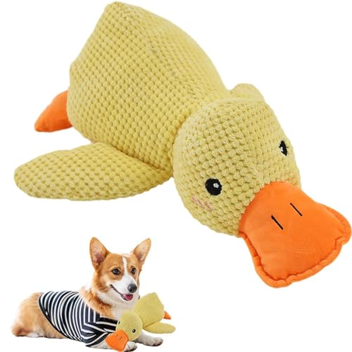 Fokayo The Mellow Dog Beruhigende Ente, süße Ente ohne Füllung mit weichem Quietscher, Quack-Quack-Ente Hundespielzeug, langlebiges, quietschendes Kauspielzeug für Hunde (Gelb) von Fokayo