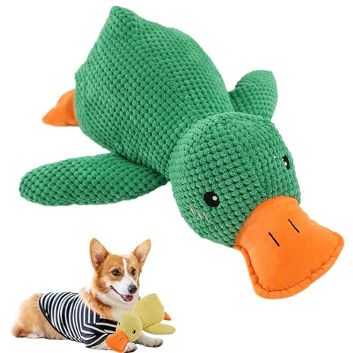 Fokayo The Mellow Dog Beruhigende Ente, süße Ente ohne Füllung mit weichem Quietscher, Quack-Quack-Ente Hundespielzeug, langlebiges, quietschendes Kauspielzeug für Hunde (Grün) von Fokayo