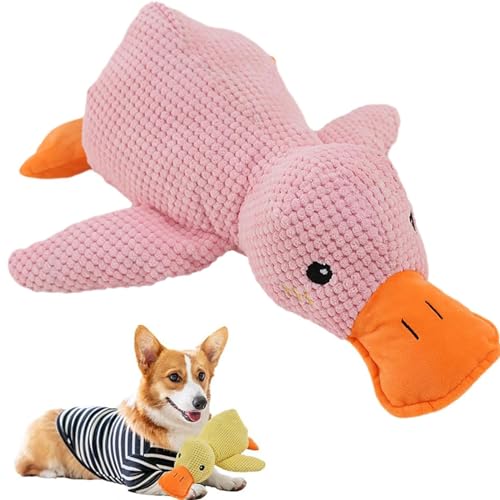 Fokayo The Mellow Dog Beruhigende Ente, süße Ente ohne Füllung mit weichem Quietscher, Quack-Quack-Ente Hundespielzeug, langlebiges, quietschendes Kauspielzeug für Hunde (Rosa) von Fokayo