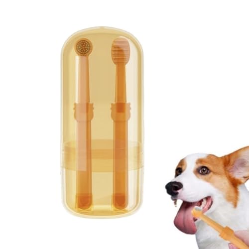 Fokayo Zentric Hundezahnbürste, Flexibrush Haustierzahnbürste mit Zungenschaber, langlebiges Silikon für Hunde mit staubdichter Aufbewahrungsbox, 360 weiche Silikon-Katzenzahnbürste (A) von Fokayo
