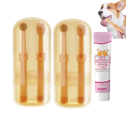 Fokayo Zentric Hundezahnbürste, Flexibrush Haustierzahnbürste mit Zungenschaber, langlebiges Silikon für Hunde mit staubdichter Aufbewahrungsbox, 360 weiche Silikon-Katzenzahnbürste (C) von Fokayo