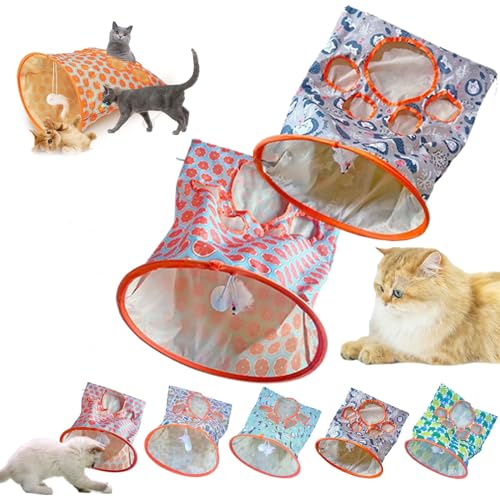 Nanecity Katzentunnel, Nanecity Katzentasche, Katzentunneltaschen für Hauskatzen, Faltbare interaktive Katzenbohrtasche, Haustierspielzeug mit Plüschball, selbstinteraktives (2Pcs-a) von Fokayo