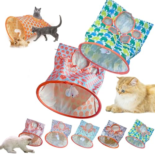 Nanecity Katzentunnel, Nanecity Katzentasche, Katzentunneltaschen für Hauskatzen, Faltbare interaktive Katzenbohrtasche, Haustierspielzeug mit Plüschball, selbstinteraktives (2Pcs-c) von Fokayo