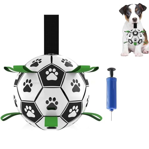 Pawkick Fußball für Hunde, Pawkick Fußball, Kleiner Fußball für Hunde, unzerstörbar, interaktives Hundespielzeug zum Tauziehen, für kleine mittelgroße Hunde, mit Luftpumpe (15cm,A) von Fokayo