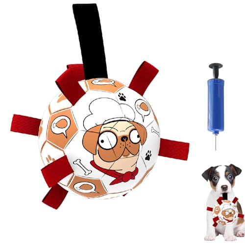 Pawkick Fußball für Hunde, Pawkick Fußball, Kleiner Fußball für Hunde, unzerstörbar, interaktives Hundespielzeug zum Tauziehen, für kleine mittelgroße Hunde, mit Luftpumpe (18cm,B) von Fokayo