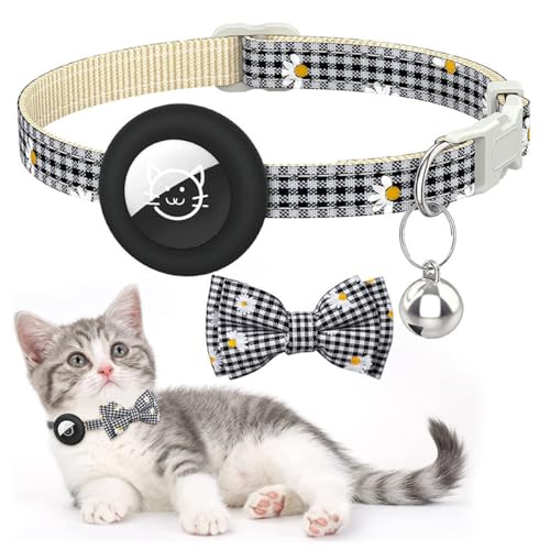 Fokecci Katzenhalsband mit Airtag-Halter und Glocke - Anti-Lost Cat Tracker mit Breakaway-Sicherheitsverschluss, leicht und atmungsaktiv, für Katzen (Cats), Schwarz, 20-30 cm x 1,5 cm von Fokecci