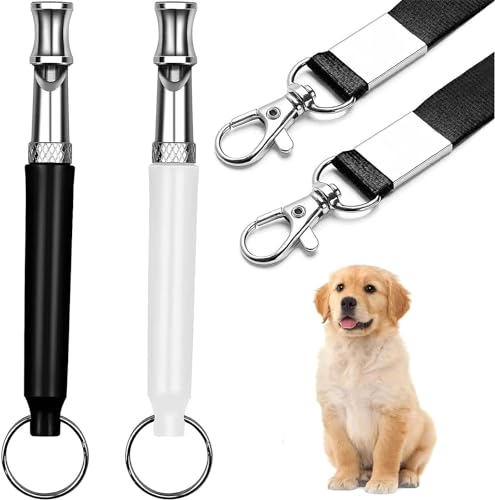Fokroin – 2er-Set, verstellbare Anti-Bell-Hundepfeife, Ultraschall-Hundepfeife, hochfrequente, leise Hunde-Rückrufpfeife mit Umhängeband zur Kontrolle des Rückruf-Bellens von Fokroin
