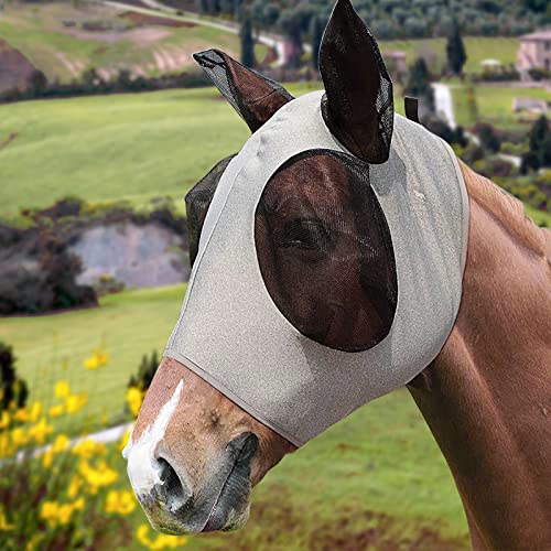 Folgtek Fliegenmaske mit Ohren für Pferde, UV-Schutz Bequeme & Dehnbare Fliegenmaske für die Meisten Großpferde Geeignet (Grau) von Folgtek