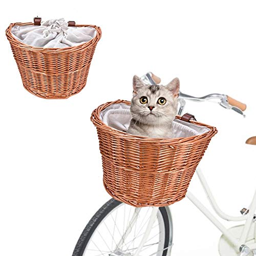 Haustier Fahrradkorb Fahrrad Weidenkorb vorne mit Lederriemen und Futter Kleine Haustier Katze Welpenträger Fahrrad vorne Korb Lenker Einfache Installation Abnehmbar Für Erwachsene Jungen Mädchen Haustier Fahrradkorb Fahrrad Weidenkorb vorne mit Lederriemen und Futter Kleine Haustier Katze Welpenträger Fahrrad vorne Korb Lenker Einfache Installation Abnehmbar Für Erwachsene Jungen Mädchen von Foliner