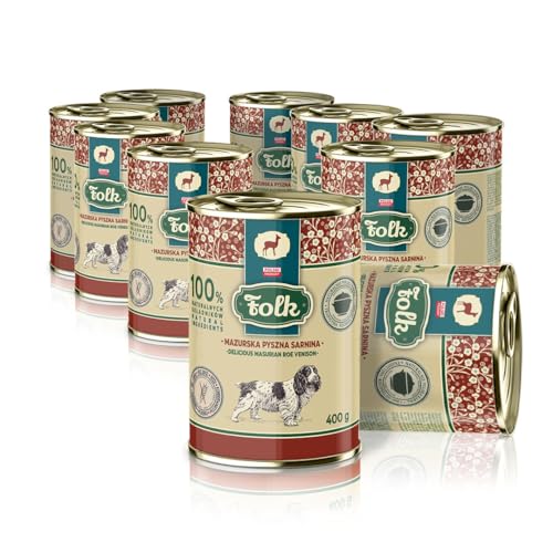 FOLK Nassfutter für ausgewachsene Hunde, Getreidefrei, Hundefutter mit Rehfleisch 10 x 400g von Folk