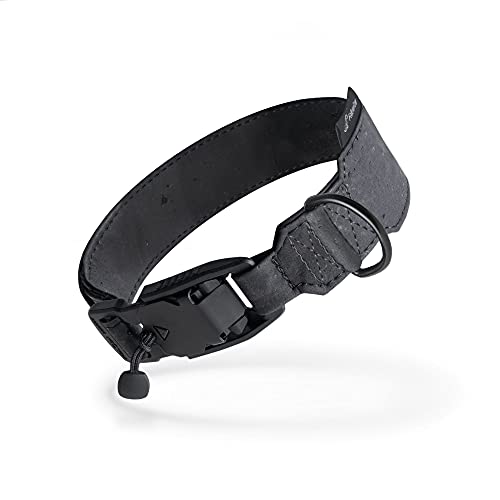 FollowPaw® Hundehalsband aus Kork Leder mit Apple AirTag - GPS Tracker - Peilsender Tasche für kleine, mittlere, große Hunde, L (44-51 cm), AllBlack von FollowPaw