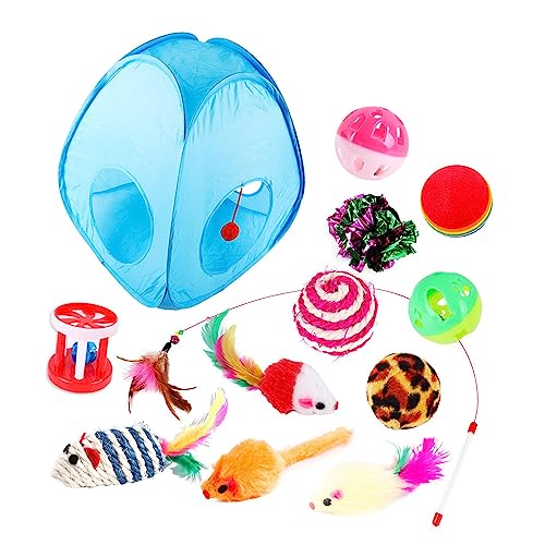 Folpus 13-teiliges Katzenspielzeug, Katzenhaus-Spielzeug, interaktives Spielzeug, faltbares Zelt für, bunter Maus-Teaser-Zauberstab, Katzentunnel, von Folpus