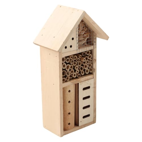 Folpus Bienenhotel Bee Box, Yard Ladybugs Wetterfestes Ornament Schmetterlinge Schutz vorteilhafte Bienenlebensraum Bestäubung Haus, Holzoberteil von Folpus