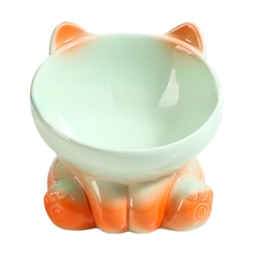 Folpus -Futternapf für Katzen, Futterbehälter, erhöhter Trinknapf, minimalistischer Porzellan-Katzennapf, Hundefutternapf für Heimtierbedarf, Abgestuftes Orangegrün von Folpus