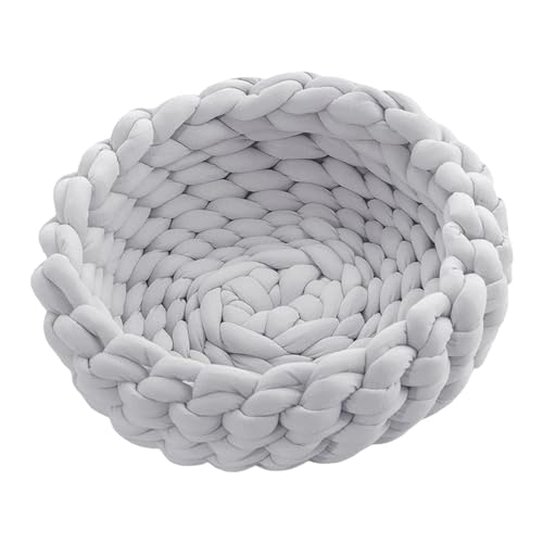 Folpus Gestrickter Katzenbettkorb aus Baumwolle, rund, tragbar, flexibel, 40 cm, waschbar, für kleine und mittelgroße Welpen, Haustierbedarf, Hellgrau Folpus Gestrickter Katzenbettkorb aus Baumwolle, rund, tragbar, flexibel, 40 cm, waschbar, für kleine und mittelgroße Welpen, Haustierbedarf, Hellgrau von Folpus