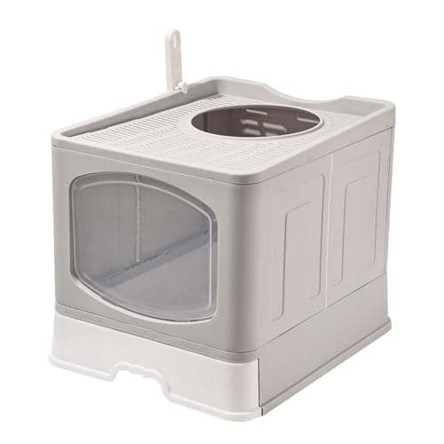 Folpus Große Katzentoilette, Katzentöpfchen mit Schublade, Katzentoilette, vollständig geschlossene Katzentoilette mit Kapuze, grau Folpus Große Katzentoilette, Katzentöpfchen mit Schublade, Katzentoilette, vollständig geschlossene Katzentoilette mit Kapuze, grau von Folpus