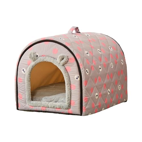 Folpus Haustier-Katzen-Hundehütte, 2-in-1-Hundekatzenbett, abnehmbares Kissen, weiches Zwingerbett für kleine und mittelgroße Hunde, Kätzchen, Heimtierbedarf, rosa Punkte von Folpus
