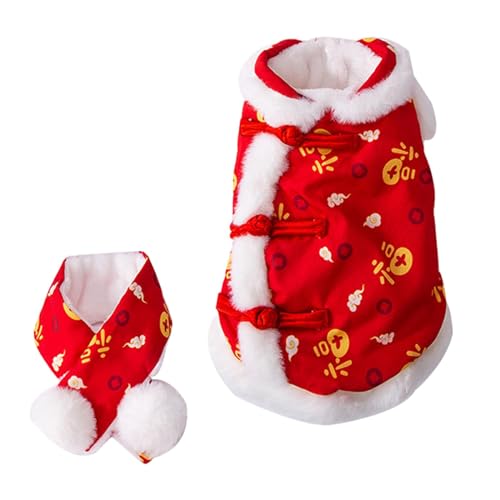 Folpus Hundekleidung, Warmer Wintermantel mit Schal, Rot, einfach zu tragendes Haustierkostüm, Hunde-Tang-Anzug für die chinesische Neujahrsparty, von Folpus