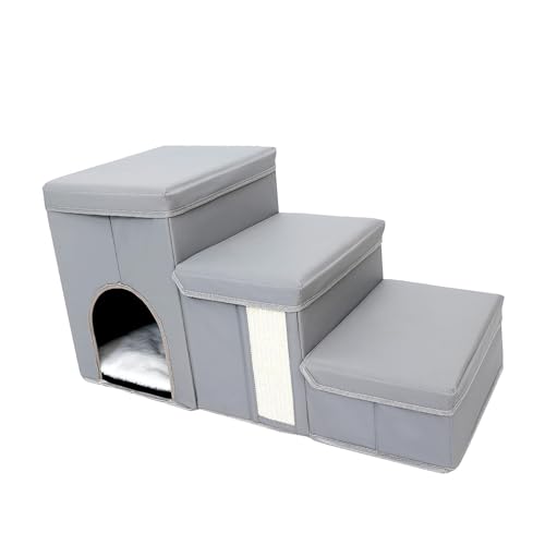 Folpus Hundetreppe, faltbares Nest, rutschfest, mit Stauraum für hohes Bett und Couch, Treppe, weiche Haustiertreppe, Rampe für kleine Haustiere, Welpen, Grau Folpus Hundetreppe, faltbares Nest, rutschfest, mit Stauraum für hohes Bett und Couch, Treppe, weiche Haustiertreppe, Rampe für kleine Haustiere, Welpen, Grau von Folpus
