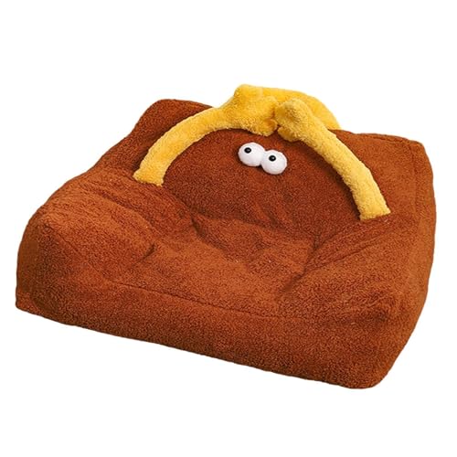 Folpus Katzenbett, Haustierbett, niedlich, weich, abnehmbar, für den Winter, warm, für Haustiere, Nest, Sofa, Liege, Haustierschlafbett für mittelgroße, Braun, L von Folpus